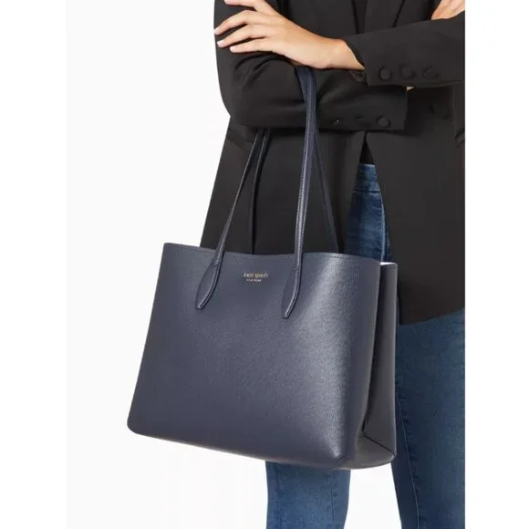 Kate Spade All Day Large Tote Blue Seashell Pop Leather Wristlet Shoulder Bag - Picture 7 of 11